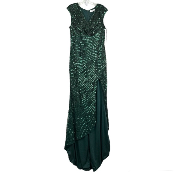 MAC DUGGAL Cap Sleeve Sequined Evening Gown NEW Size 12 Forest Green Dress - Picture 2 of 13